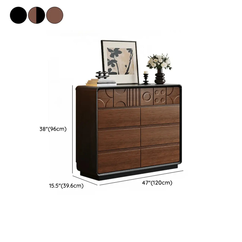 Art-déco-inspirierte Holzkommode mit geometrischen Schnitzereien