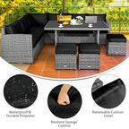 Costway 7-teiliges Terrassen-Essgruppe Rattan-Sofa Couch Ottomane – Details ansehen