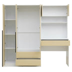 3-in-1 Kleiderschrank mit Schminktisch, Schreibtisch-Set, Schlafzimmer-Schrank mit 2 Schubladen, 3-türiger Aufbewahrungsschrank mit Schreibtisch