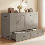 Mjkone Queen Size Wandelbares Murphy-Schrankbett mit USB-Ladefunktion, Schubladen, keine Matratze enthalten