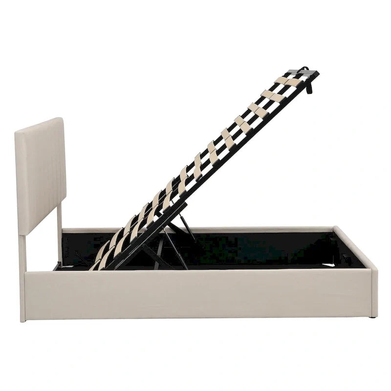 Queen-Size-Polster-Plattformbett mit hydraulischem Aufbewahrungssystem – Beige