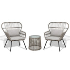 3-teiliges Outdoor-Bistro-Set aus Korbstühlen, witterungsbeständige Rattanmöbel-Sitzgruppe mit Kissen