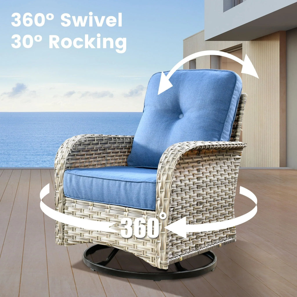 OVIOS 9-teiliges Gartenmöbel-Set aus Korbsessel und Feuertisch