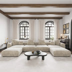 Großes modulares Ecksofa, Kordbezug, U-förmig, 4-Sitzer mit 2 Ottomanen und 5 Kissen