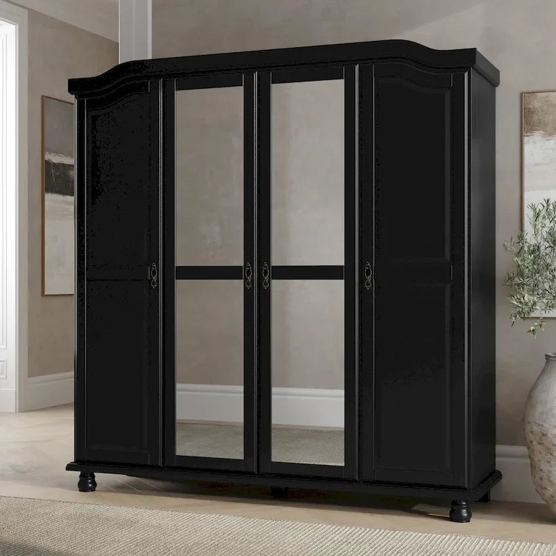 Palace Imports Kyle Kleiderschrank mit 4 Türen aus 100 % Massivholz und Massivholz- oder Spiegeltüren