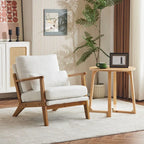 Polster-Akzentsessel aus Leinenmischgewebe mit Holzbeinen und einem Kissen, Beige