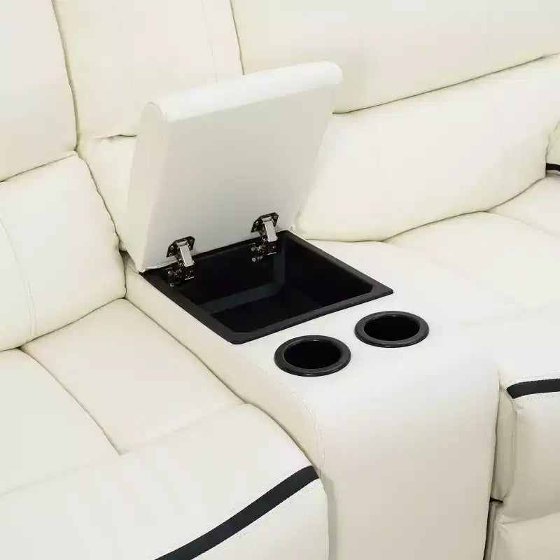 MAYEERTY Elektrischer Relax-Zweisitzer, atmungsaktiver Leder-Liegesessel mit 2 Sitzen, Stauraum und Getränkehaltern für das Wohnzimmer, Weiß