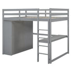 Vollholz-Hochbett mit integriertem Kleiderschrank, Schreibtisch, Ablagefächern und Schubladen