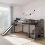 Kinder-Hochbett mit Rutsche & Treppe, Massivholz, 14 Schutzgitter, 180 kg Tragfähigkeit
