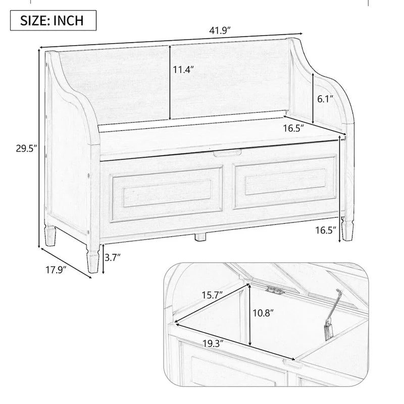 Rustikale Massivholz-Sitzbank für den Eingangsbereich mit Sicherheitscharnier