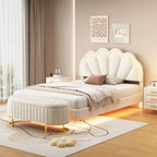 2-teiliges Schlafzimmerset mit LED-Podestbett in voller Größe und Stauraum-Ottomane