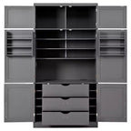 Hoher Küchenschrank mit Steckdosen, großer freistehender Schrank mit Mikrowellenständer, Schubladen, Regalen, Weinregalen und Türregal
