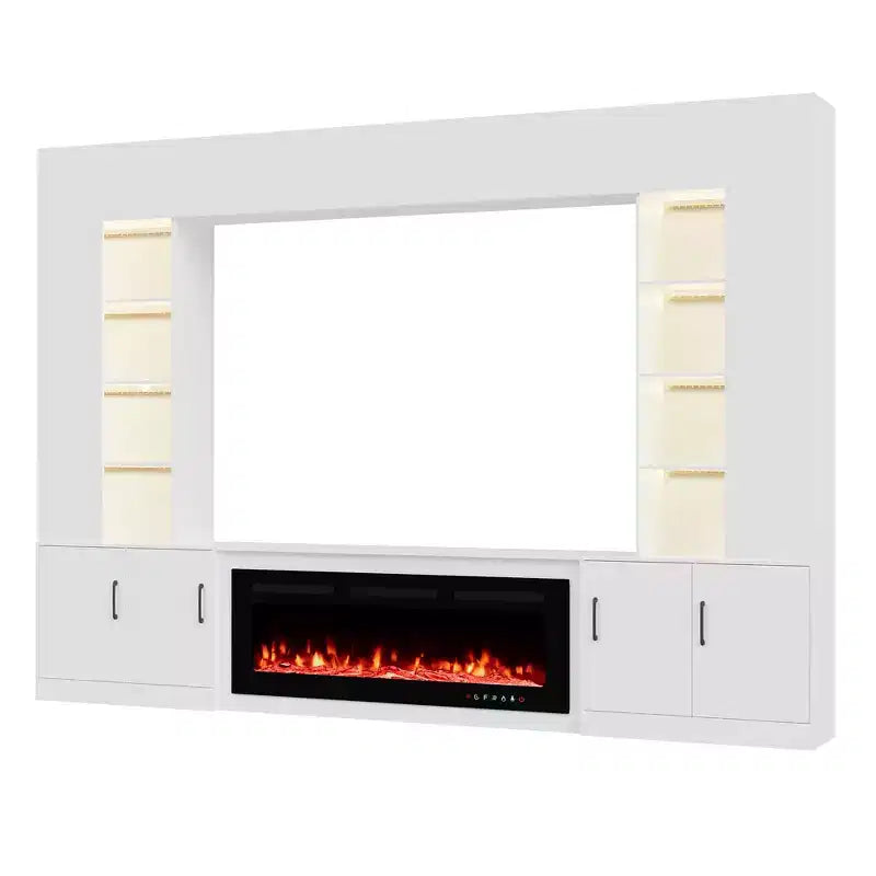 EROMMY 112Große Wohnwand mit Kamin und LED-Beleuchtung