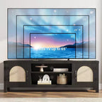 65-Zoll TV-Schrank im Bohème-Stil mit Rattantür – Hölzernes Entertainment-Center mit zwei Schränken und verstellbaren Einlegeböden, geeignet für Wohnzimmer