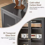 Bekrvio Metall-Mediaschrank, 4-stöckiger Stereoschrank mit Glastüren und verstellbaren Einlegeböden, Audio-AV-Rack mit Kabelmanagement