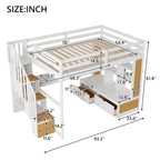 Dachbodenbett aus Massivholz (Natur+Weiß) mit Schreibtisch und Schubladen