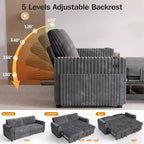 Dyonery 91 Sektional Schlafsofa mit Ausziehbett, verstellbarer Rückenlehne/zwei Ausziehbetten/USB-Anschlüssen/Getränkehaltern, Plüsch-Kordbezug