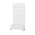 MAYEERTY Rechteckiger Pflanzkasten aus weißem Schmiedeeisen mit Spalier (Harold Wide-Narrow B Louvered), 72x35x16, 5-teilige Garten-Deko für Innen und Außen