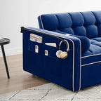 Samt-Schlafsofa zum Umbauen, 140 cm, 2-Sitzer, mit Ausziehbett, verstellbarer Rückenlehne, Seitentaschen und Handyhalterung