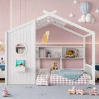Bodenhausbett mit integrierten Ablageregalen & Lattenrost