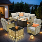 OVIOS 9-teiliges Gartenmöbel-Set aus Korbsessel und Feuertisch