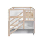 Okak Massivholz-Hochbett mit Treppe & Stauraum, Niedriges Etagenbett mit Schubladen & Regalen, Multifunktionales Hochbett für Kinder, Jugendliche
