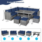 Costway 7-teiliges Terrassen-Essgruppe Rattan-Sofa Couch Ottomane – Details ansehen