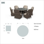 7-teiliges Garten-Essgruppe aus Rattan mit runden Kissen von Moda Furnishings