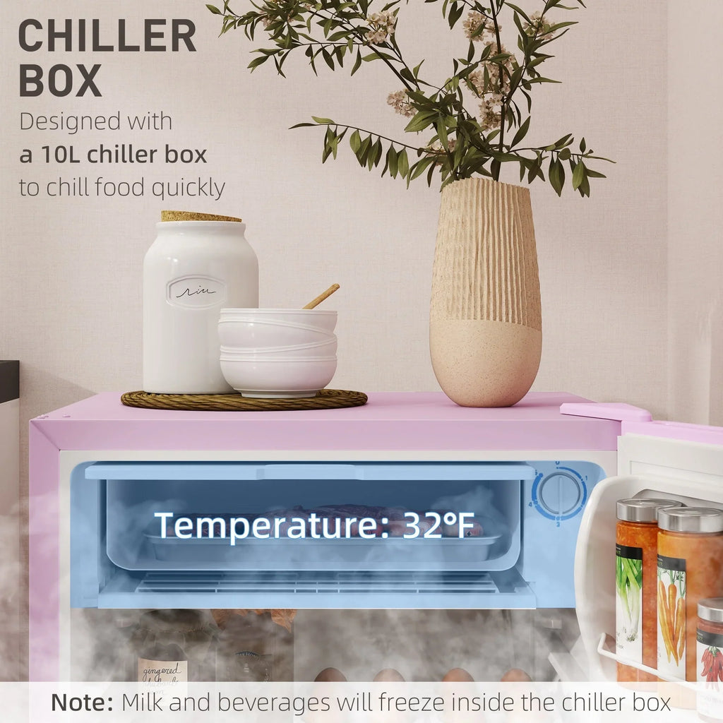 HOMCOM 90L Mini-Kühlschrank mit Gefrierfach, Kompakter Kühlschrank mit einer Tür und einstellbarem Thermostat für Schlafzimmer