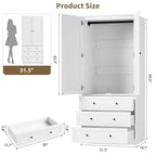 COZONY Kleiderschrank mit 3 Schubladen und 2 Türen, moderner Holzschrank für Schlafzimmer, robuster weißer Stehschrank