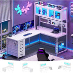 L-förmiger Gaming-Schreibtisch Computertisch Lochwand 5 Schubladen Ablagefach