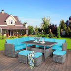 Costway 7-teiliges Terrassen-Essgruppe Rattan-Sofa Couch Ottomane – Details ansehen