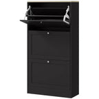HOMCOM Schmaler Schuhschrank für den Eingangsbereich mit 3 Klappschubladen und verstellbaren Einlegeböden, Schuhregal-Organizer für 12-18 Paar Schuhe