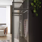 Hitow Pure Black Luxus-Kleiderschrank mit Türen aus gehärtetem Glas, 3-Farben-LED-Beleuchtung, vom Boden bis zur Decke reichender Schlafzimmerschrank-Organizer, Ankleidezimmerschrank