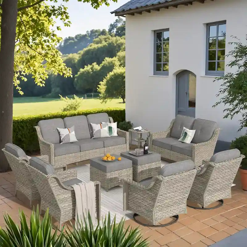 XIZZI 9-teiliges Gartenmöbel-Set mit drehbaren Stühlen für den Außenbereich