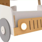 Whisen Holzauto-Bett mit Kissen, Himmelsstoff und LED – Natur