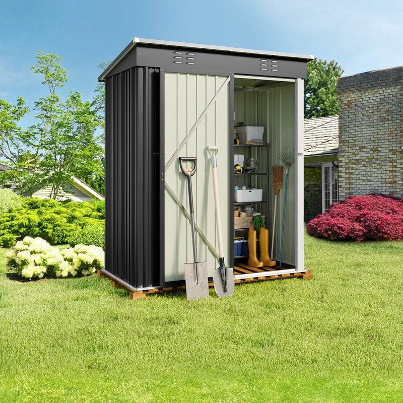 Outdoor-Geräteschuppen aus Metall mit abschließbarer Tür für Gartenmöbel und Werkzeuge