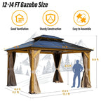 EROMMY Hardtop-Pavillon, Outdoor-Pergola mit Doppeldach & Netzen & Vorhängen, Hochleistungs-Canopy für Terrasse, Garten, Poolparty
