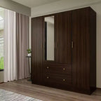 Hitow Kleiderschrank 2 große Schubladen, mittiger Hängeplatz mit Spiegel, minimalistischer Stil