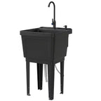 Tragbarer Spülbecken Waschtrog, Freistehendes Waschbecken mit Wasserhahn Seifenspender Schläuchen
