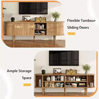 AMERLIFE 70 TV-Schrank mit Massivholzbeinen, Mid-Century Modern TV-Konsole mit Rolltür