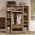70.87Tall 8-türiger Kleiderschrank mit großer Kapazität, Kleiderstange, verstellbaren Regalböden und Rattantüren