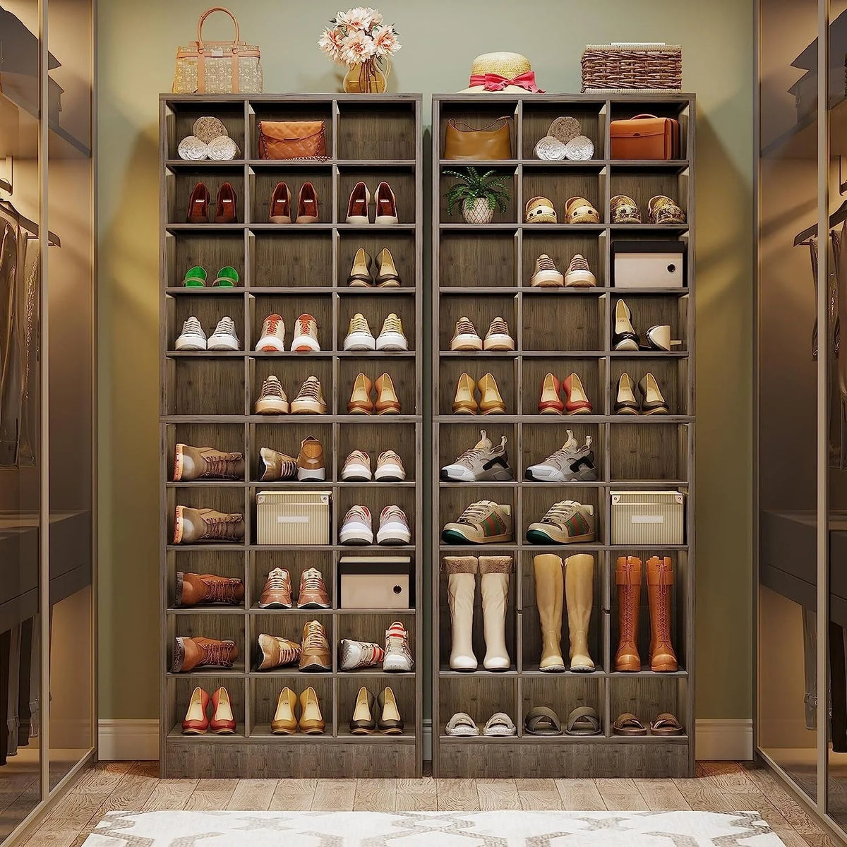 Schuhschrank für 30 Paar Schuhe, 10-stöckiges weißes Holzschuhregal für Schrank, Diele – 10 Etagen