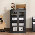 Bekrvio Metall-Mediaschrank, 4-stöckiger Stereoschrank mit Glastüren und verstellbaren Einlegeböden, Audio-AV-Rack mit Kabelmanagement