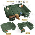 Dyonery 112 Modulares Schlafsofa mit Ausziehfunktion, U-förmiges Schnittsofa mit Stauraum, extra breite und tiefe Sitzflächen für das Wohnzimmer