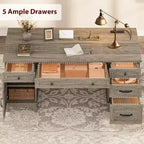 60 Executive Schreibtisch mit Schubladen, Home Office Schreibtisch mit Ladestation, Computer-Schreibtisch aus Holz für Arbeitszimmer, Konferenztisch für Wohnzimmer