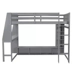 Whisen Wood Gaming-Hochbett (Twin Size) mit Schreibtisch, mehreren Ablagefächern, LED-Beleuchtung und einer Kleiderstange