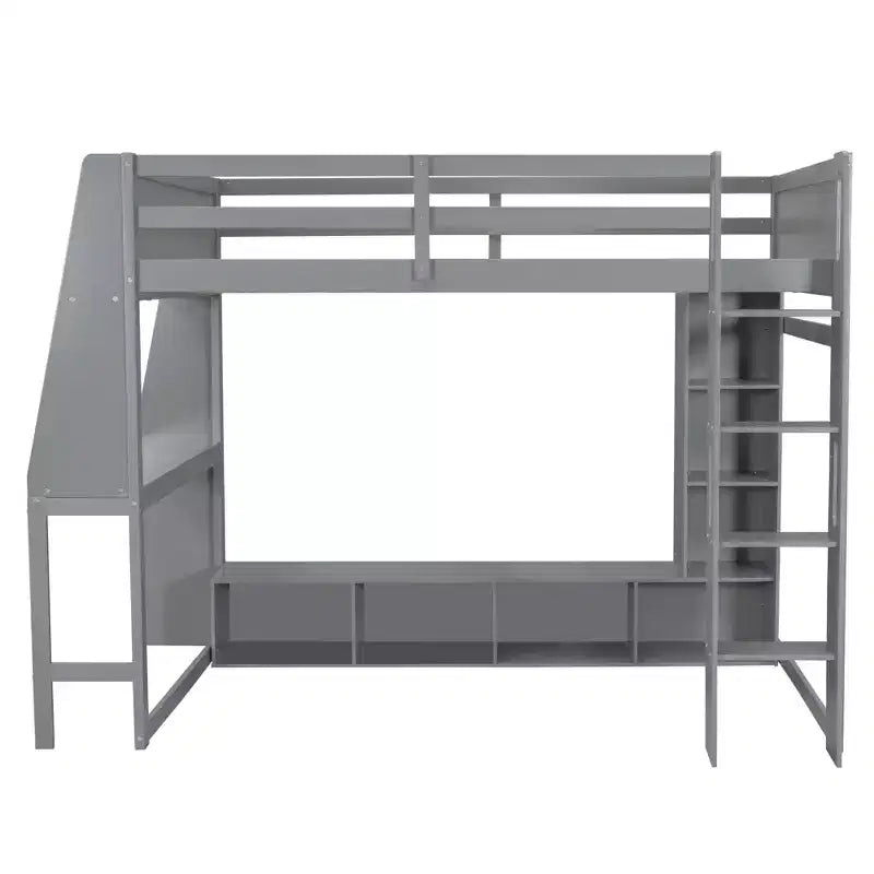 Whisen Wood Gaming-Hochbett (Twin Size) mit Schreibtisch, mehreren Ablagefächern, LED-Beleuchtung und einer Kleiderstange