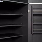 Hoher Küchenschrank mit Steckdosen, großer freistehender Schrank mit Mikrowellenständer, Schubladen, Regalen, Weinregalen und Türregal