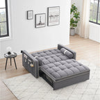 Samt-Schlafsofa zum Umbauen, 140 cm, 2-Sitzer, mit Ausziehbett, verstellbarer Rückenlehne, Seitentaschen und Handyhalterung